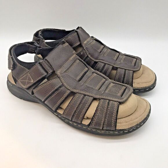 Dockers Brown Leather Sandals Men's 10M Open Toe Hook & Loop 90-23119 Shoes - Picture 1 of 11